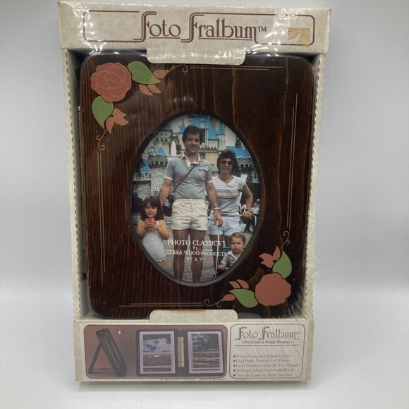 Vintage 1980s Fralbum Wood Frame Photo Album 5x7 3x5 - Picture 1 of 5